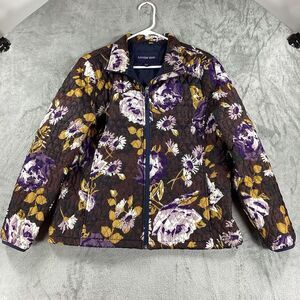 Land's End Primaloft Jacket Women's M Brown Floral Quilted Packable Lightweight